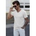 White Men V Neck Rib Knit T-shirt