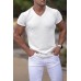 White Men V Neck Rib Knit T-shirt