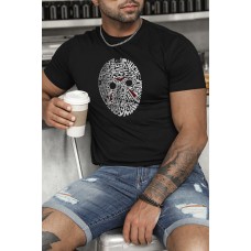 Black Letter Graphic Print Slim-fit Men's Short Sleeve Top