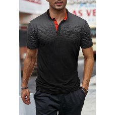 Black Gradient Color Short Sleeve Henley Men's T-shirt